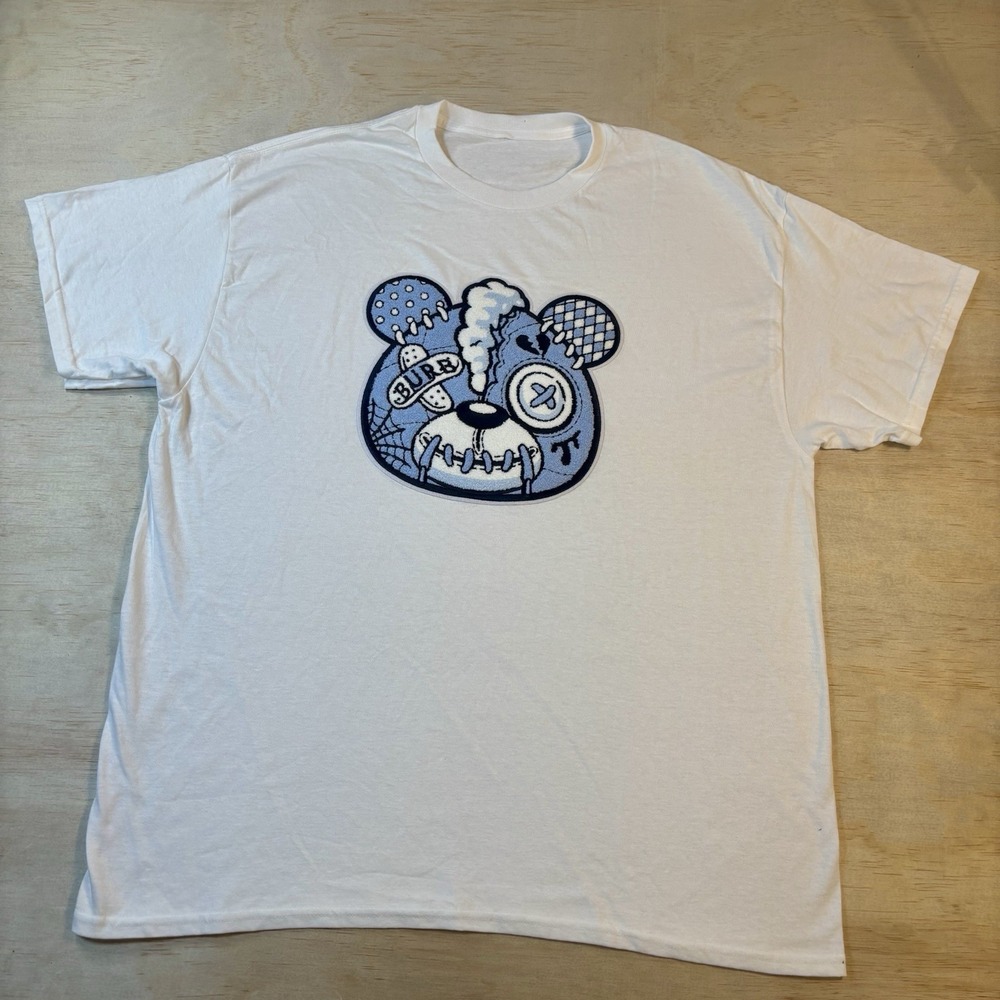 Mens 2XL Blue Teddy Bear White Tshirt Hip Hop Streetwear-See Pic Of Measurements